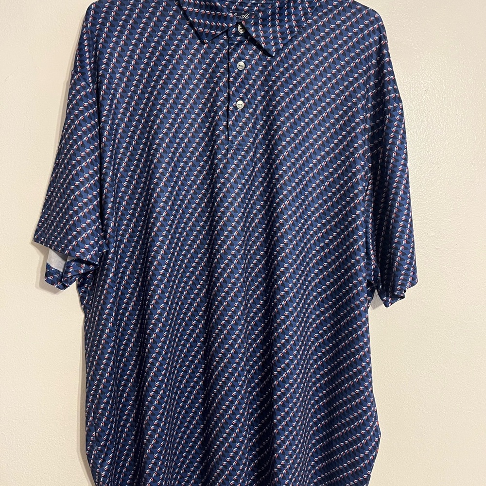 Hogan Navy and White Geometric Polo Shirt